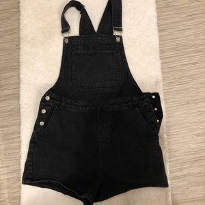 Black denim short overalls